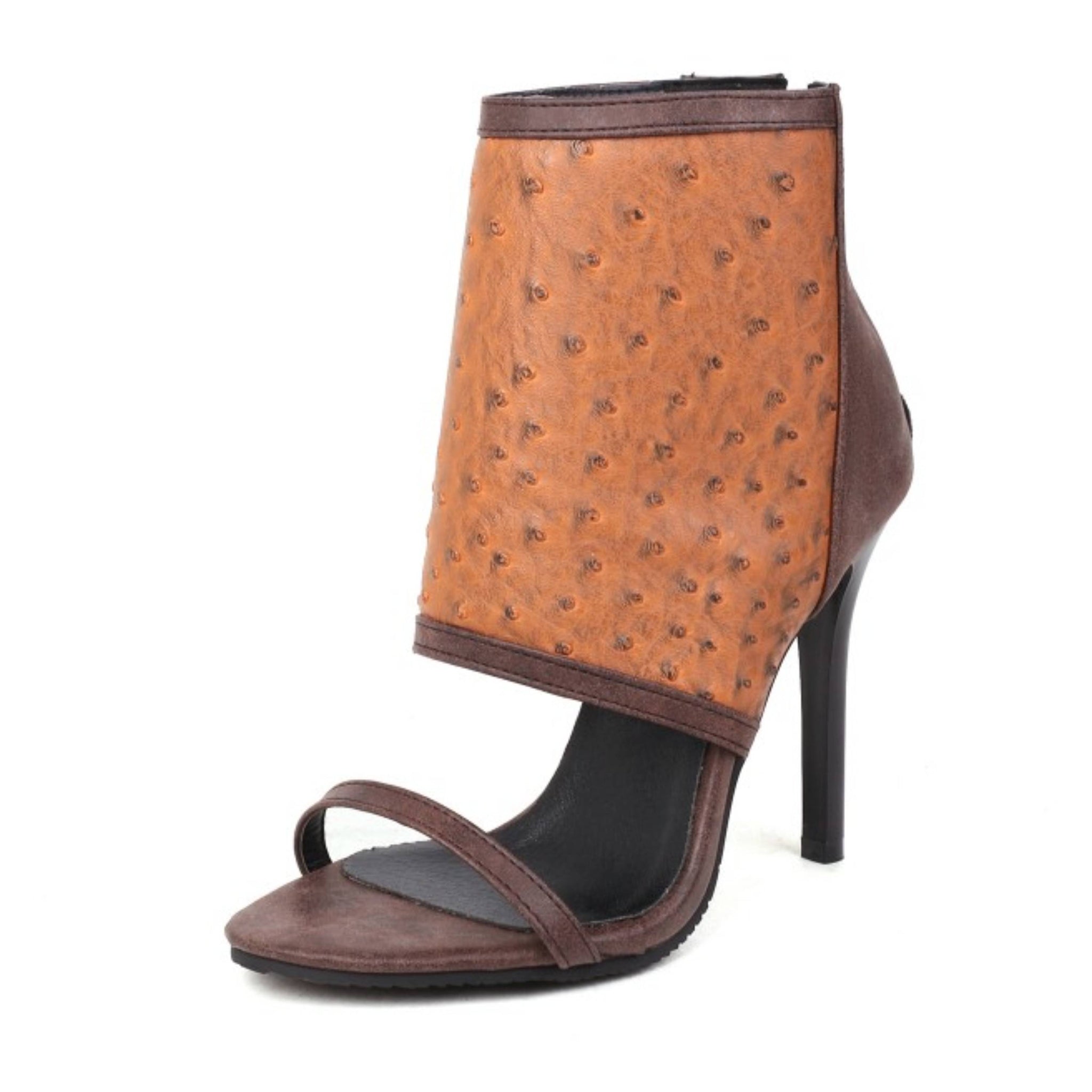 Modern Ankle Cuff Stiletto Party Heels Brown Sandals for Women