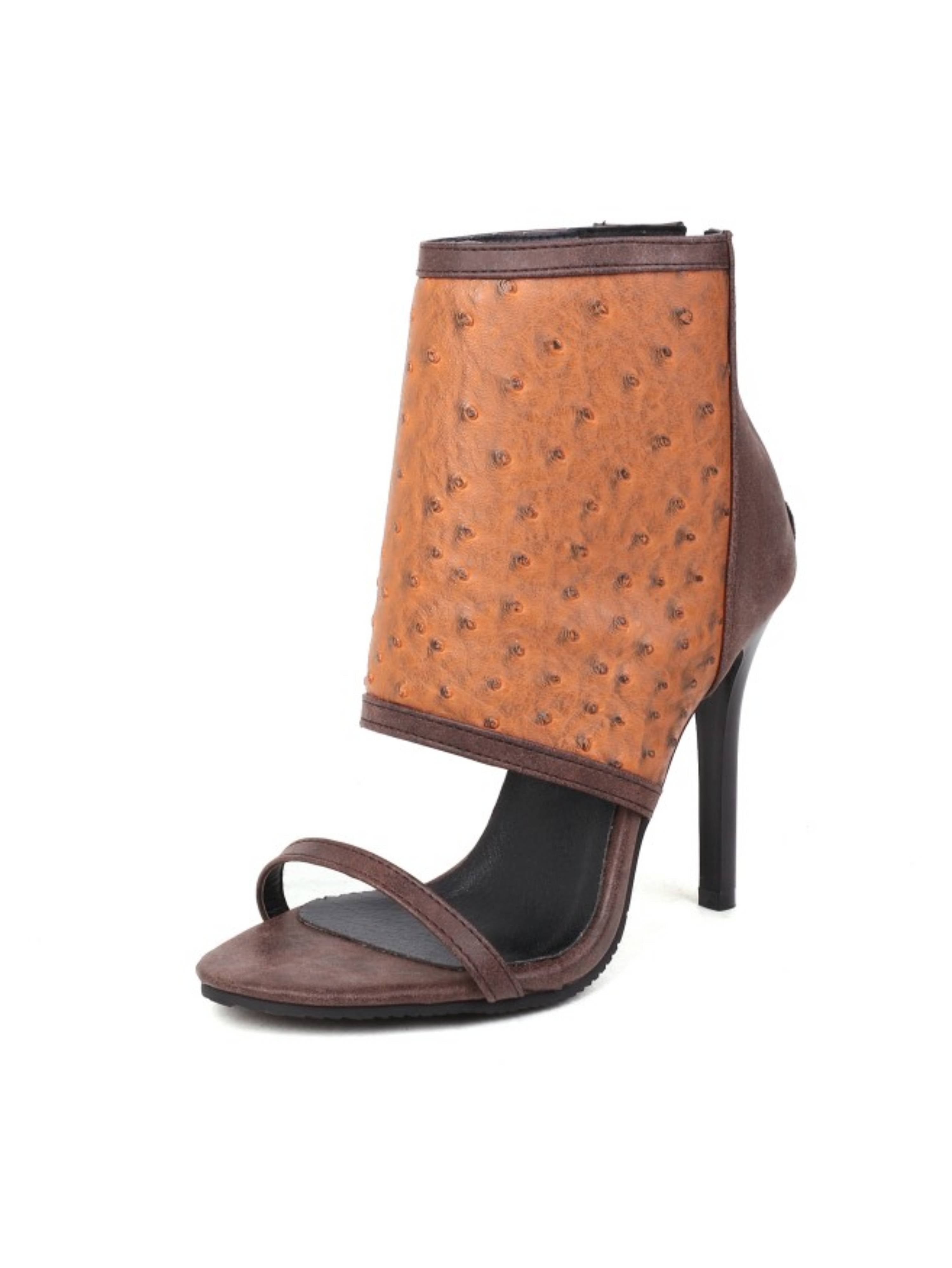 Modern Ankle Cuff Stiletto Party Heels Brown Sandals for Women
