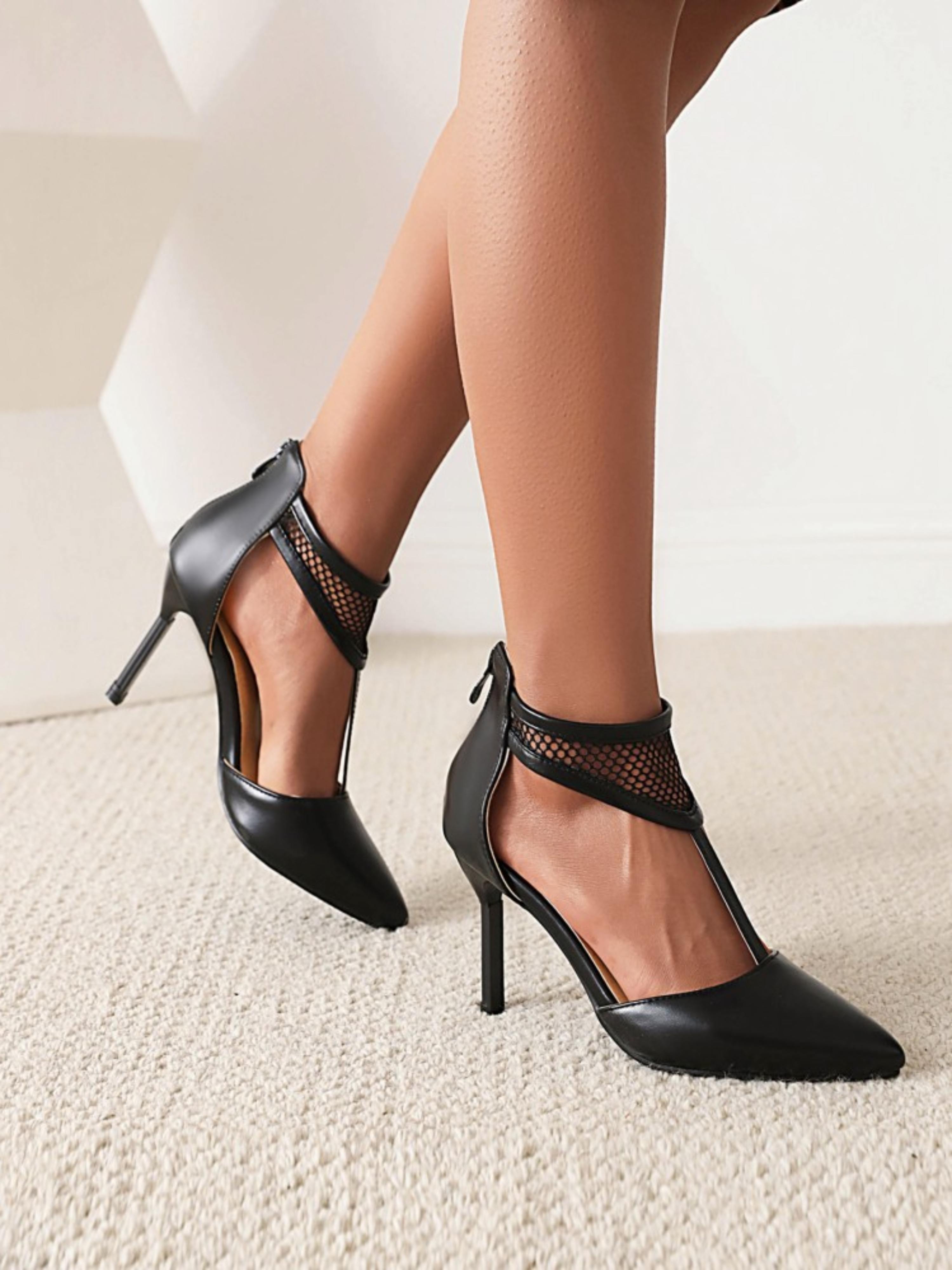 Modern Noir Mesh Detail Stilettos Women Dress Sandals
