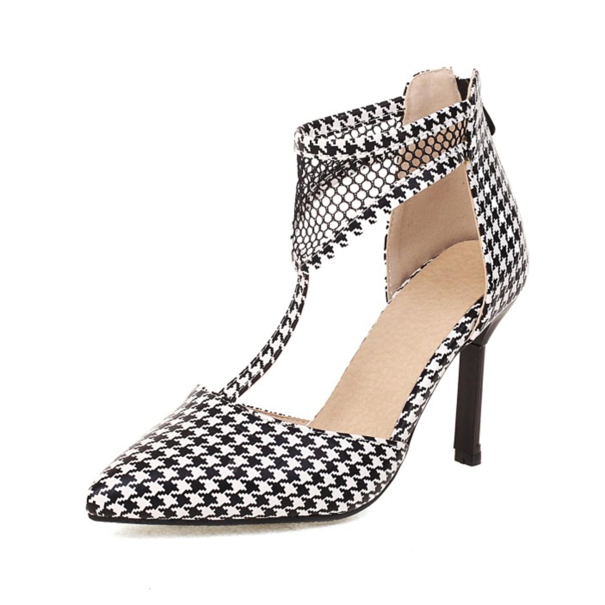 Monochrome Muse Houndstooth Stilettos Comfy Women's Sandals