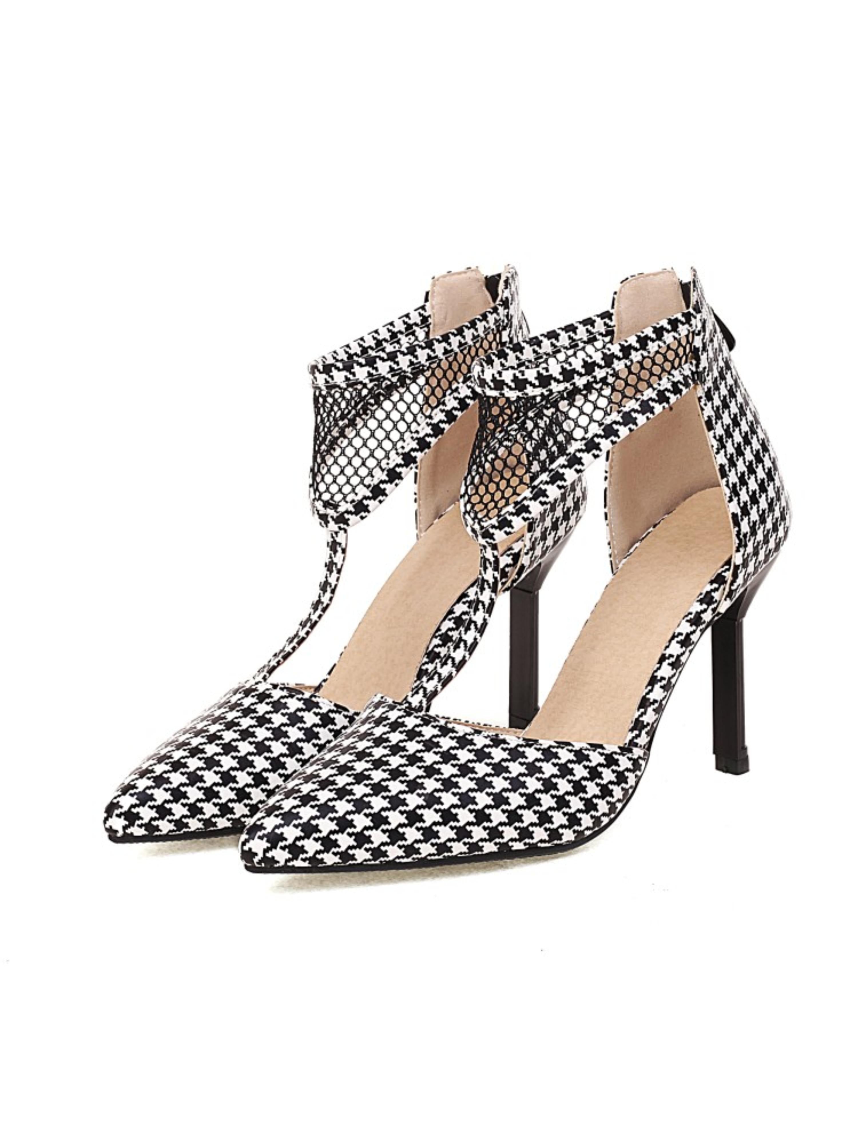 Monochrome Muse Houndstooth Stilettos Comfy Women's Sandals